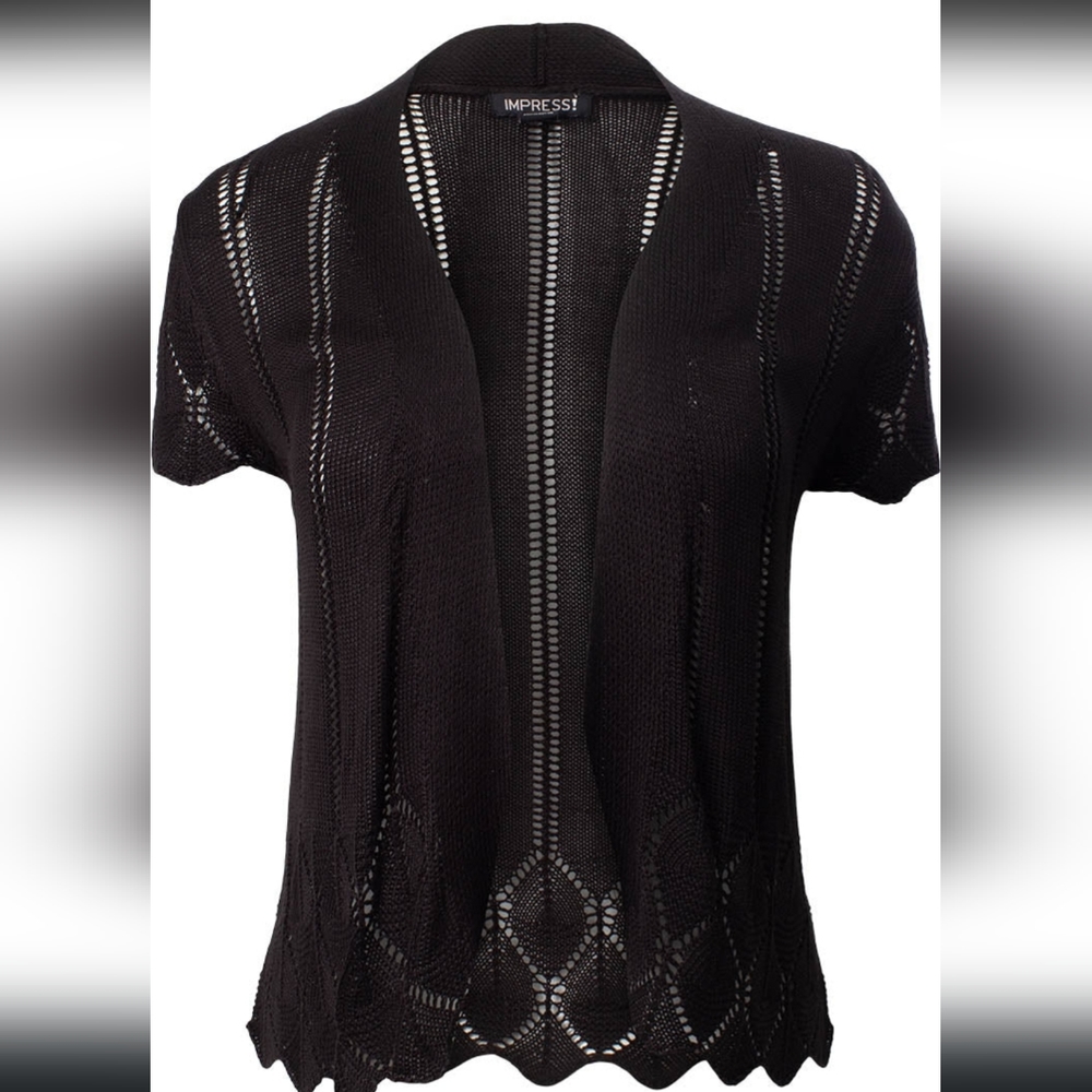 Cap Sleeve Pointelle Shrug Cardigan - Black